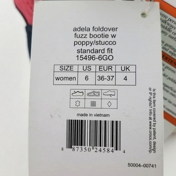 Crocs Adela Women's Foldover Fuzz  Leather Boots Pink Poppy Stucco Navy Size 6 - Picture 12 of 15